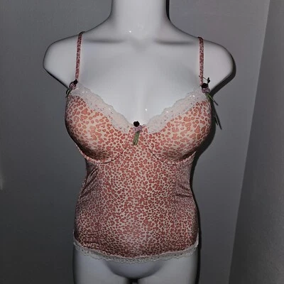 NEW Donna L'Oren Gold Label Bustier Pink Leopard Print Bra Cups Stays Size 34B - Image 1 of 4