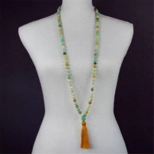 8mm Amazoniumite Gemstone Tassels Mala Necklace 108 Beads Bohemian - Bild 1 von 7