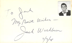 Jack Washburn Signed Auto 3x5 Index Card Black Orchid - Picture 1 of 2