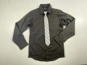 George Boys Cotton Blend Clip On Stripped Tie Black Long Sleeve Shirt Set XXL - Picture 1 of 9