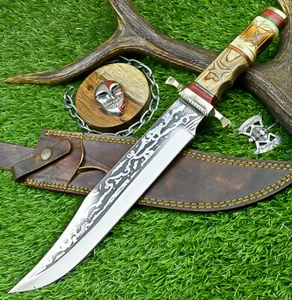 Coltello da caccia lama acciaio J2 17" personalizzato fatto a mano, coltello Bowie con fodero UN-8194 - Foto 1 di 11