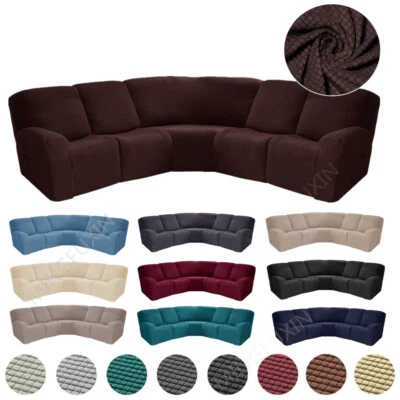 Sectional Recliner Sofa Covers 7-Piece Spandex Jacquard 5 Seat Corner Slipcovers