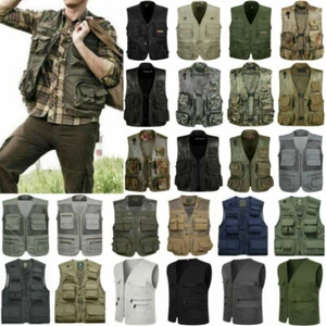 Men Multi Pockets Utility Vest Fishing Travelling Waistcoat Hiking Gilet Coat F( - Picture 1 of 15