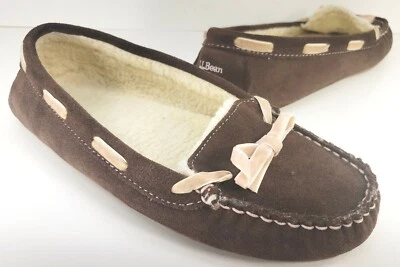 L.L. Zapatillas mocasines de gamuza forradas de lujo marrón frijol rosa dormir 9M 264582 Foto 1 de 4