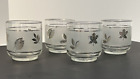 Vintage MCM Libbey Silver Leaf Frosted Low Ball Glasses 8oz Silver Trim Set of 4
