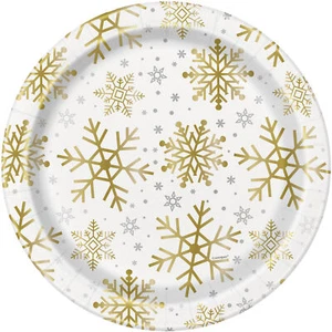 Snowflakes Christmas Party Plates 23cm Gold Christmas Paper Plates Winter Event - Picture 1 of 1