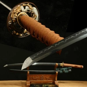 1095 carbon steel clay tempered japanese samurai katana sword copper tsuba - Picture 1 of 12