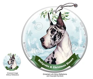Bellyrubs & Kisses Ornament - Cropped Harlequin Great Dane - Picture 1 of 1