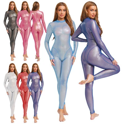 Damen Glossy glänzende durchsichtige Dessous Bodysuit Unitard Clubwear Catsuit - Bild 1 von 2