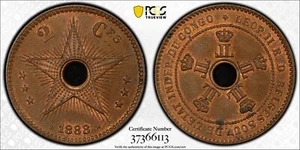 1888 Congo Free State 2 céntimos de cobre - MS64BN PCGS - Imagen 1 de 1