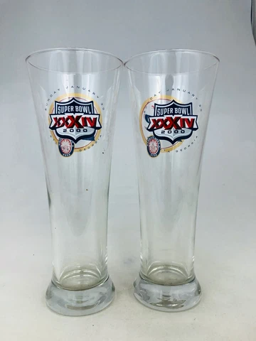 ST. LOUIS RAMS SUPER BOWL XXXIV VINTAGE 2000 PILSNER STEIN BEER GLASS SET (2) Cover