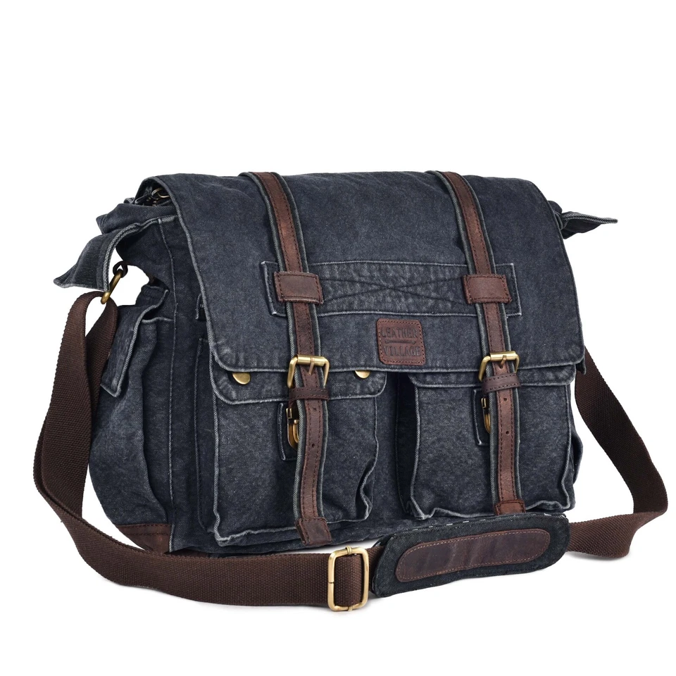 Bolso Mensajero de Lona Vintage - Cartera de Hombro Hecha a Mano de 16"" para Hombres y Mujeres Foto 1 de 1