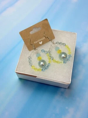 Blue pearl and crystal hoop handmade earrings - Image 1 of 4