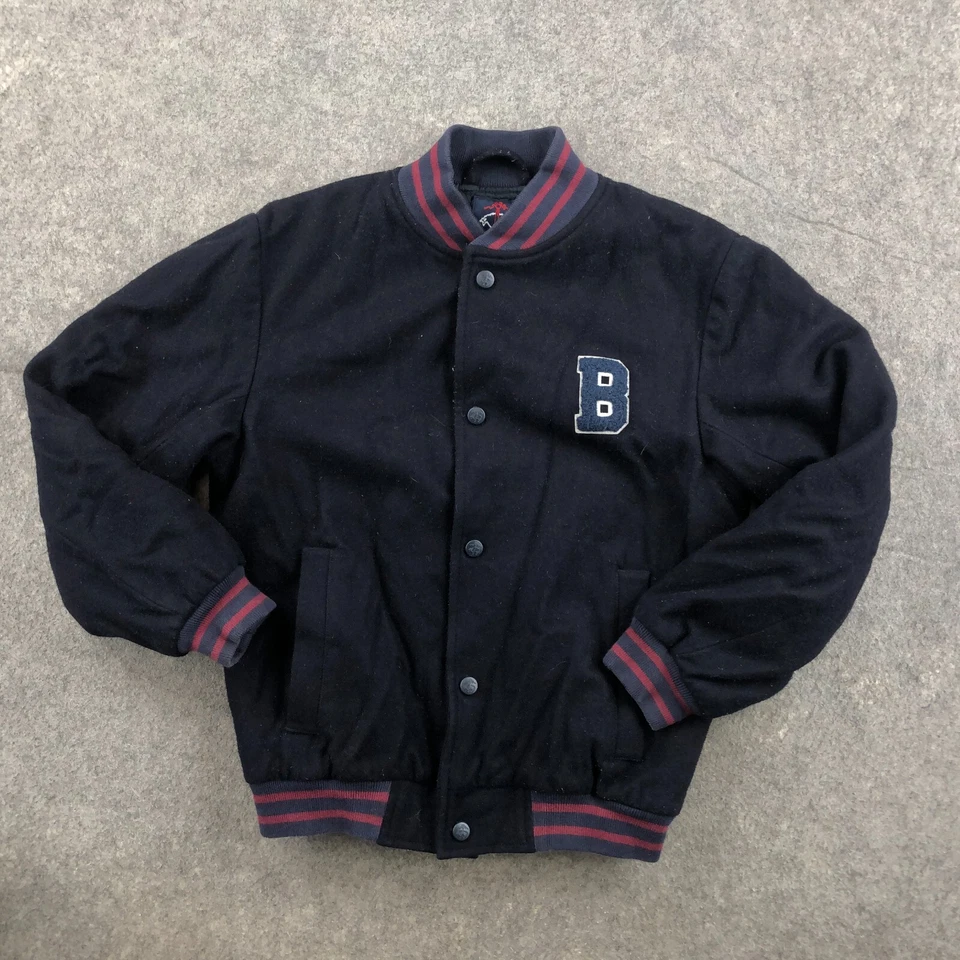 Chaqueta Brooks Brothers Niños Mediana Azul Varsity Bomber Bordada Frente a Presión Foto 1 de 4