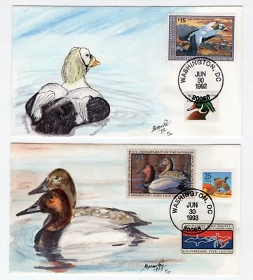 US 1993-1994 RW59-RW60 Pair of Green Lee Hand Painted Duck Stamp FDCs - Image 1 of 2