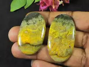 43-48 MM Yellow Bumblebee Jasper Oval 2Pcs Crytsal Cabochon Loose Gemstone - Picture 1 of 9