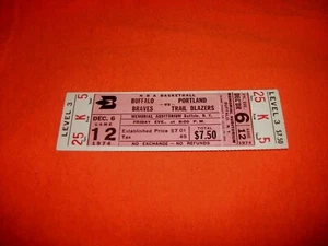 1974 BUFFALO BRAVES BASKETBALL FULL TICKET MEMORIAL AUDITORIUM THE AUD, PORTLAND - Picture 1 of 2