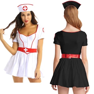 Damen Freche Krankenschwester Kostüm Schatz Uniform Kleid Halloween Party Outfit - Bild 1 von 31