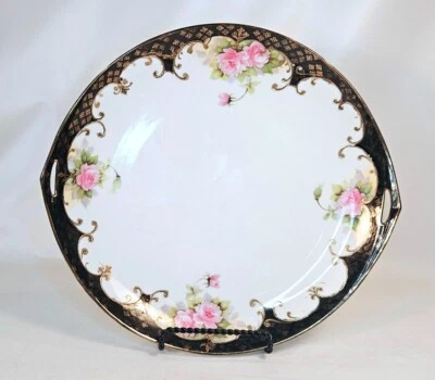 Nippon Pink Rose Plate Moriyama Gold Decoration Morimura Bros Mark 11 in - Image 1 of 4