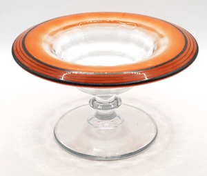 Vintage Mayonnaise Compote Bowl Pedestal Hand Painted Orange/Black - Clear Glass - Bild 1 von 8