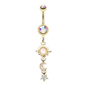 Golden schillernd himmlische Sonne Mond Stern Bauchring sexy Körper Schmuck Space AB - Bild 1 von 1