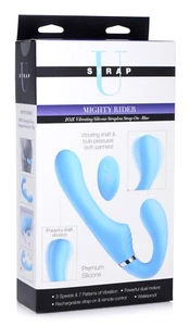 Strap U Mighty Rider 10X Vibrating Silicone Strapless Strap-On - Blue - Picture 1 of 9
