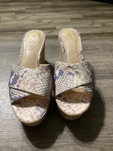 Vince Camuto Messina Platform Wedge Mule With Cork Heel Blue & Pink Snakeprint 9 - Picture 1 of 7