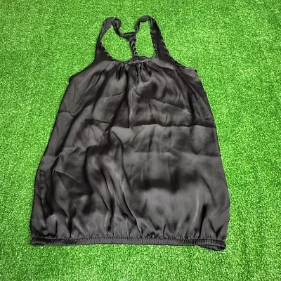 bebe 2b Sleeveless Braid T Back Lightweight Satin Black Tank Top Blouse Size XS Foto 1 de 4