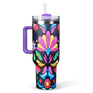 40oz Insulated Tumbler with Handle & Straw – Double Wall Vacuum Mug – Hot & Cold - Picture 1 of 7