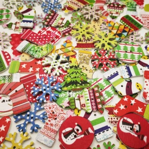 100Pcs Wooden Buttons for Crafts Wood Craft Buttons Bulk Assorted Shapes Christm - Picture 1 of 6