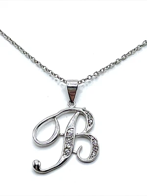 Colgante plata cursiva inicial letra B hecha con cristales de Swarovski Foto 1 de 4