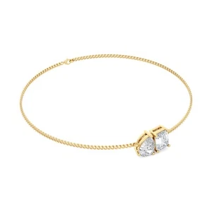 18k Gold Pear and Emerald Cut Moissanite Toi Et Moi Chain Bracelet | For Women - Picture 1 of 16