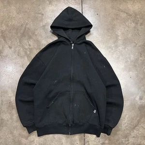 Vintage Russell Athletic Zip Up Hoodie Men M Black Zip Up Essential Blank 90s - Picture 1 of 7