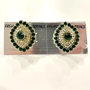 Emerald Green Coloured Crystal With Rhinestone Earrings - Picture 1 of 1