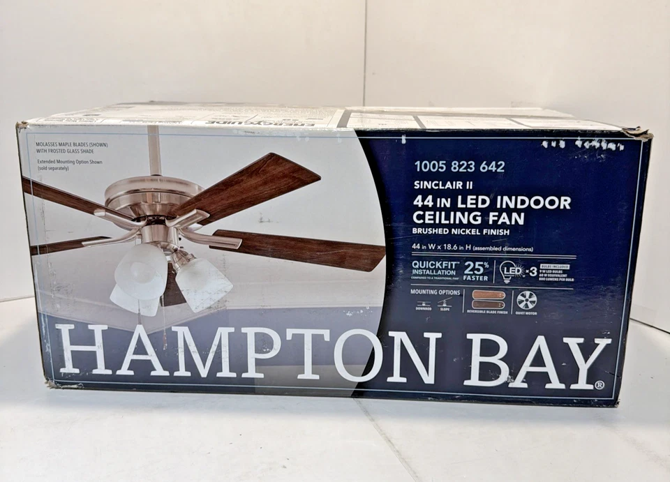 Hampton Bay Sinclair II 44 In. Indoor Brushed Nickel LED Ceiling Fan With Light