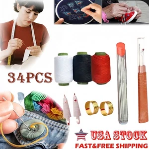 34PCS Set di Utensili da Cucire,Aghi Filo Strumento di Riparazione Manuale,Kit da Cucito Portatile - Foto 1 di 10