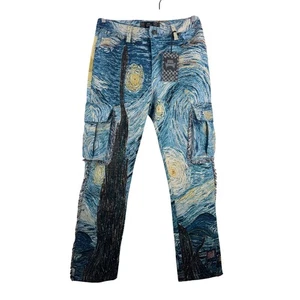 Rebel Vengeance Van Gogh Starry Night Cargo Hose Größe 30 Gobelin Kunst - Bild 1 von 7