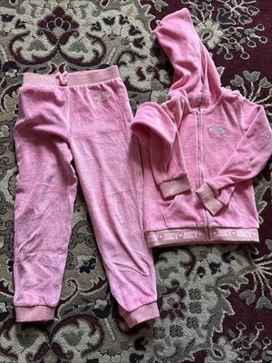 Traje de chándal Juicy Couture para niñas talla 6 pantalón de terciopelo rosa manga larga, con capucha Foto 1 de 4