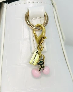 Pink Cherry Bag Charm Keyring – For Coach Handbag – Gold Tone Cute Accessory - Picture 1 of 4