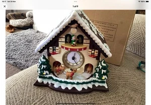 Vintage Avon Victorian Christmas Santa Cottage Clock Musical Animated Light RARE - Picture 1 of 8