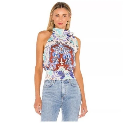Blusa sin mangas Free People Kelsey estampado cachemir halter azul grande nueva con etiquetas Foto 1 de 4