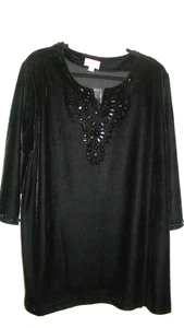 Quacker Factory schwarze Samt 3/4 Ärmel Bluse Schmuck verziert Größe 2X neu mit Etikett - Bild 1 von 6