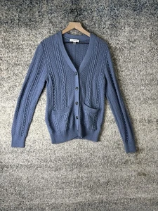 Amour Vert Cardigan Sweater Womens Medium Blue Cable Knit Organic Cotton V Neck - Picture 1 of 8