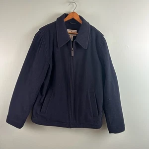 LL Bean Jacket Mens MED Blue Insulated Wool Blend Full Zip Bomber Thinsulate - Picture 1 of 14