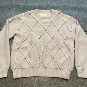 Air Jordan Wings Collection Cable Knit Sweater Mens Large Made In Italy Cream - Picture 1 of 13