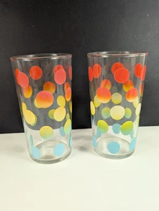Vintage Federal Glass Tumblers Set Polka Dot Colorful Gradient MCM Print Glasses - Picture 1 of 10