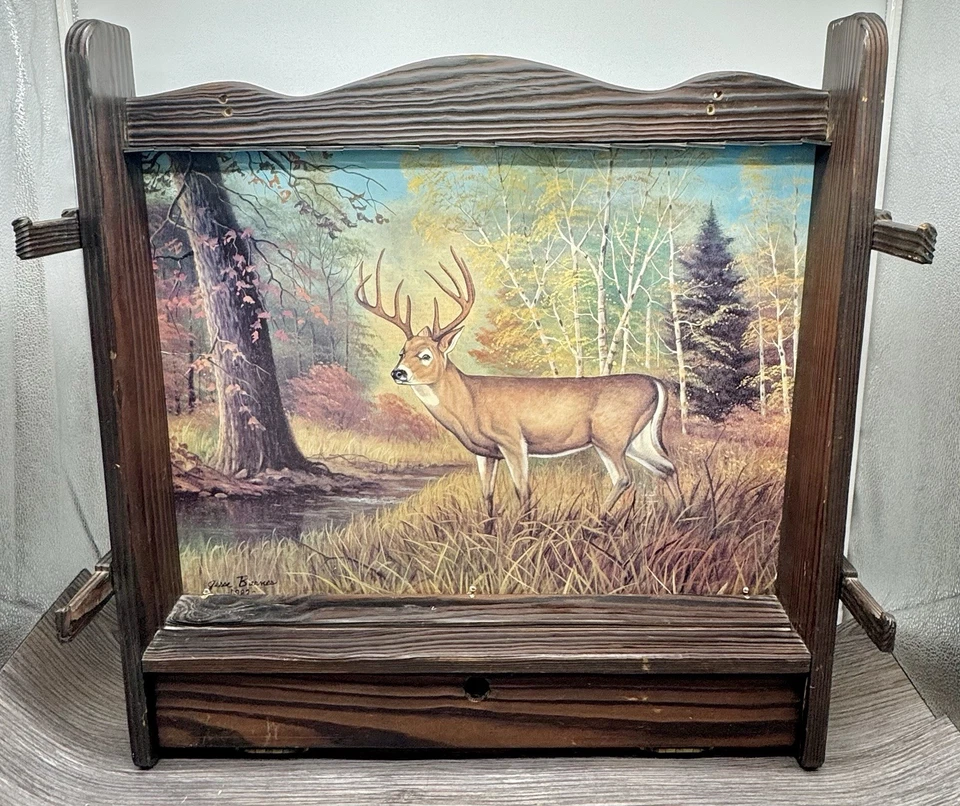 Vintage Rustic 80’s Wood 2 Rifle Gun Wall Mount Display Storage Box  Rack Deer - Image 1 of 4