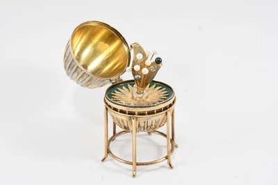 N94O02- Silber 925 Ei als Schmuckdose Silber Brosche Altschliff Diamanten Perlen - Bild 1 von 4