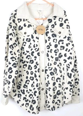 NUEVO CON ETIQUETAS BiBi Boutique Pana Estampado Leopardo Camisa Envejecida Chaqueta Chaqueta Grande  Foto 1 de 4