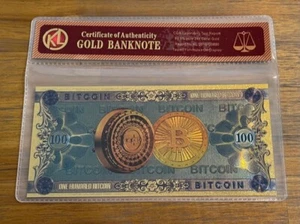 Bitcoin $100 Dollari Oro Bitcoin Crypto Banconota Souvenir e Custodia Certificato - Foto 1 di 6